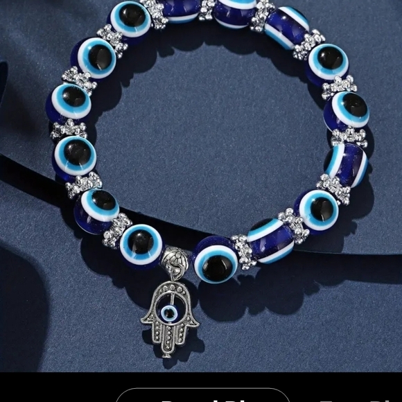 NWOT Evil Eye Royal Blue beaded unisex palm with eye - Picture 3 of 12